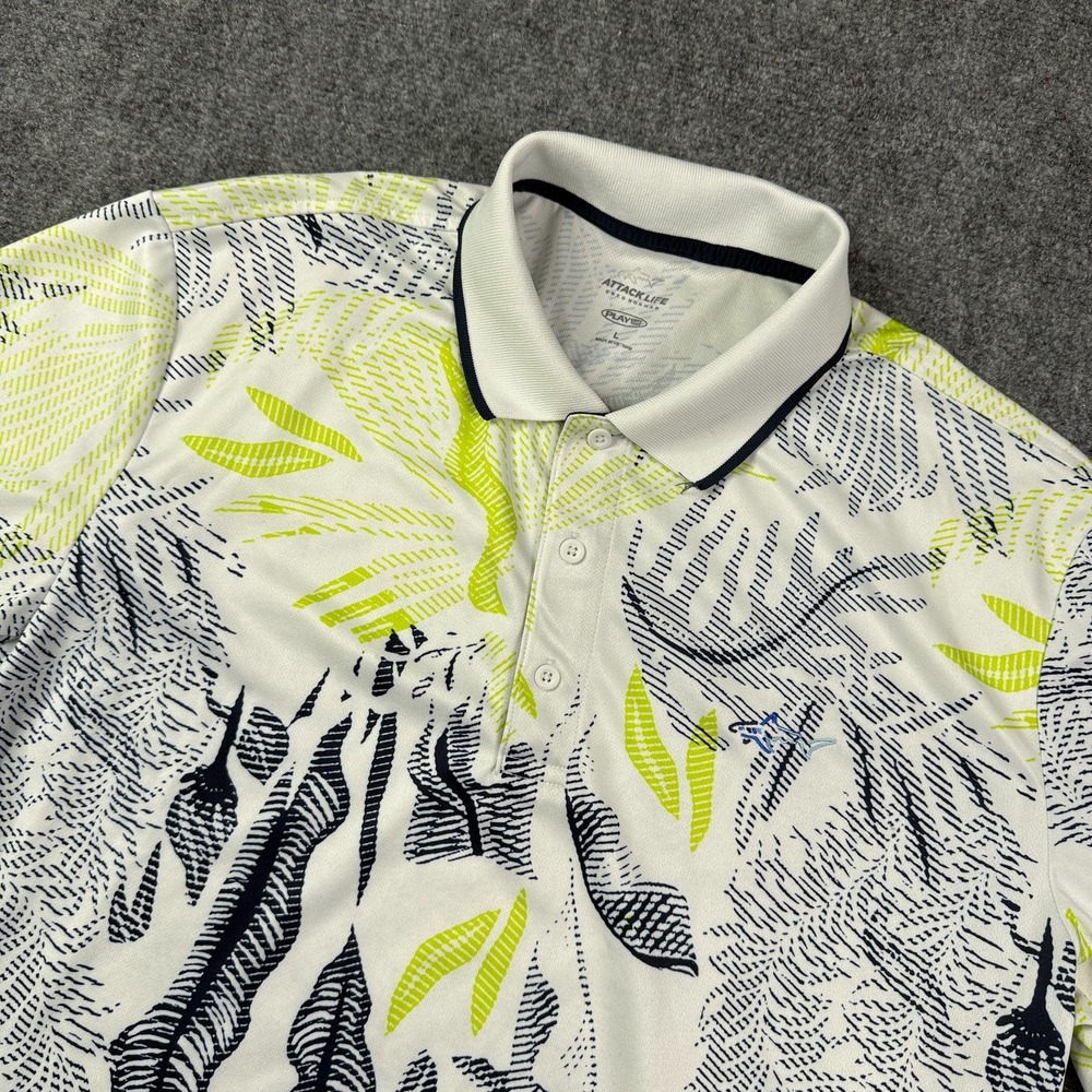 Greg Norman Mens Polo Shirt Large Attack Life Play Dry Performance Golf Tropical